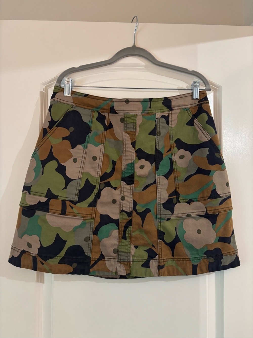 CAbi Zip Line Camouflage Floral Mini Skirt - Green, Brown, Black